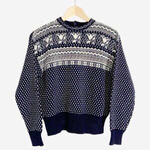 Vintage ESPRIT Navy and White Fair Isle Sweater / Cotton, Wool, Angora / Small